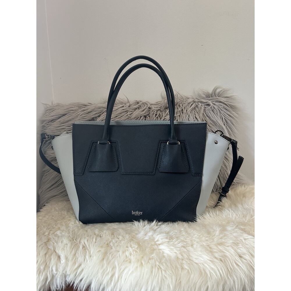 Botkier Baby Blue & Navy Saffiano Leather Colorblock Cooper Satchel